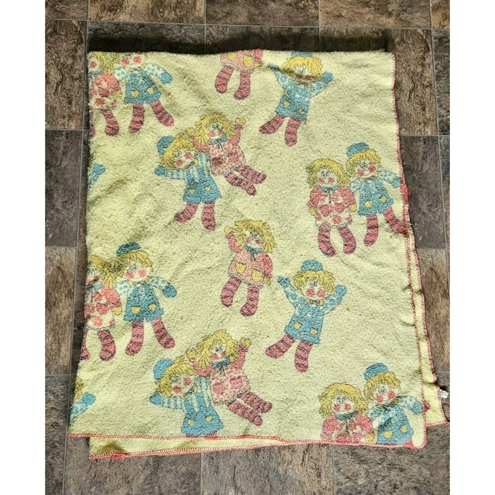 Vintage SOFT  1970’s Beacon Kids Blanket Mopsy Dolls Unisex Twin Size 72" x 90"